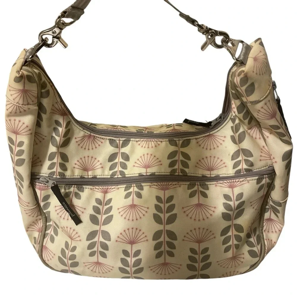 PETUNIA PICKLE BOTTOM Shoulder Diaper Bag Green & cream Floral Big